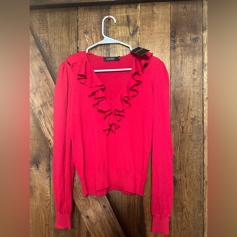 Ralph Lauren Ruffle Trim Jersey Sweater Size SP NWT